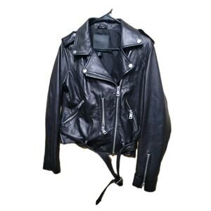 Belle Vere Womens Black Leather Biker Moto Jacket Size Small Multizip